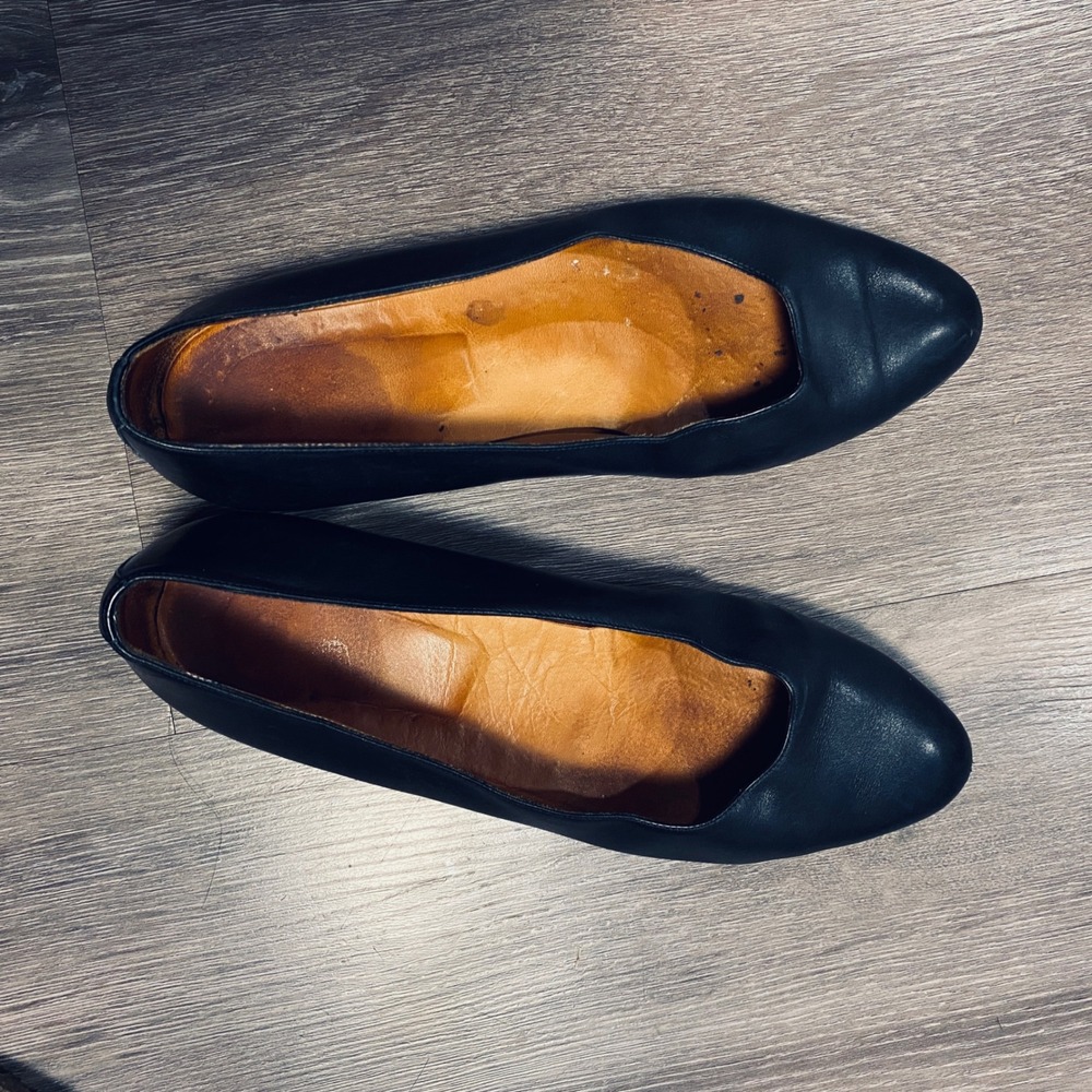 VTG Ralph Lauren  Blue Leather Ballet Flats Made Italy Womens Size 7 Old Money